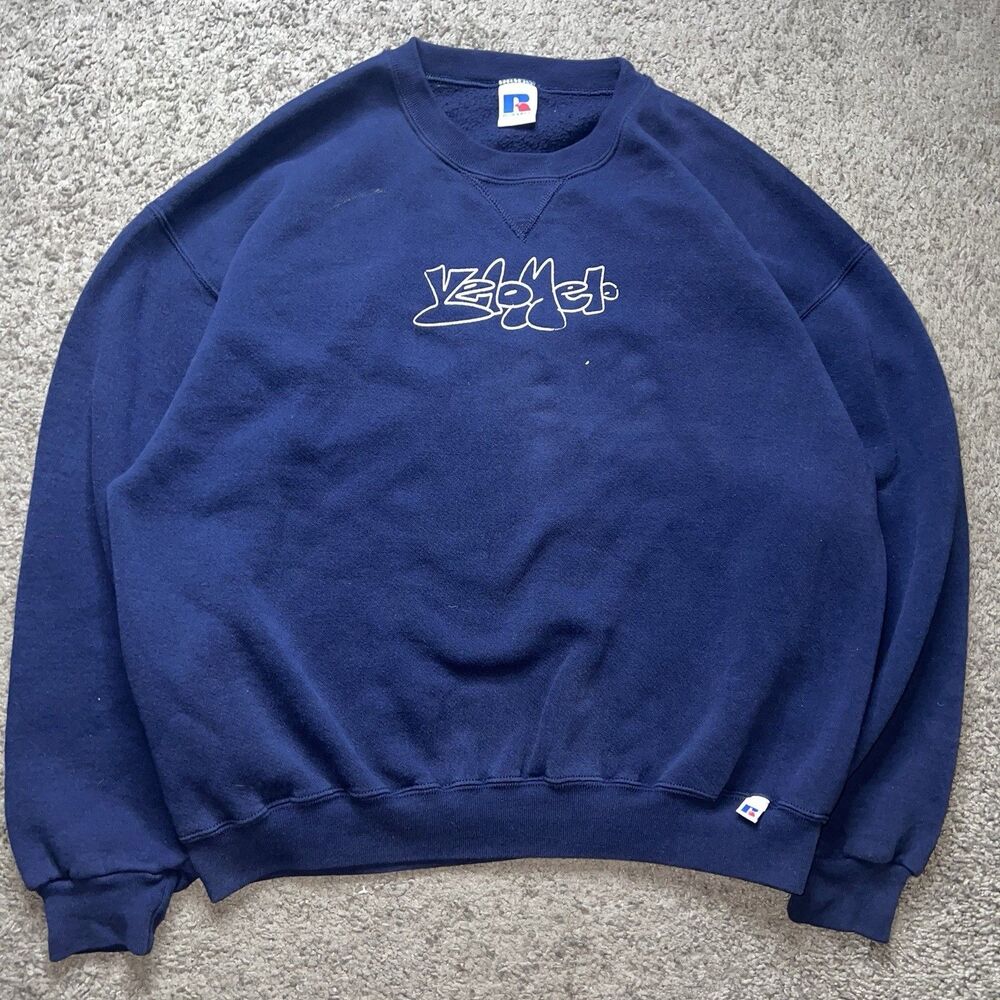 Vintage Russell Athletic Navy Blue Boxy Blank MeloYelo Crewneck Sweatshirt XL